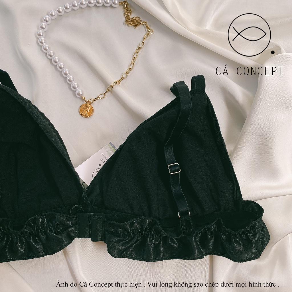 Set bra dún ren đen nữ có mút không gọng CÁ CONCEPT đồ lót thiết kế bralette vải phi lụa đủ size