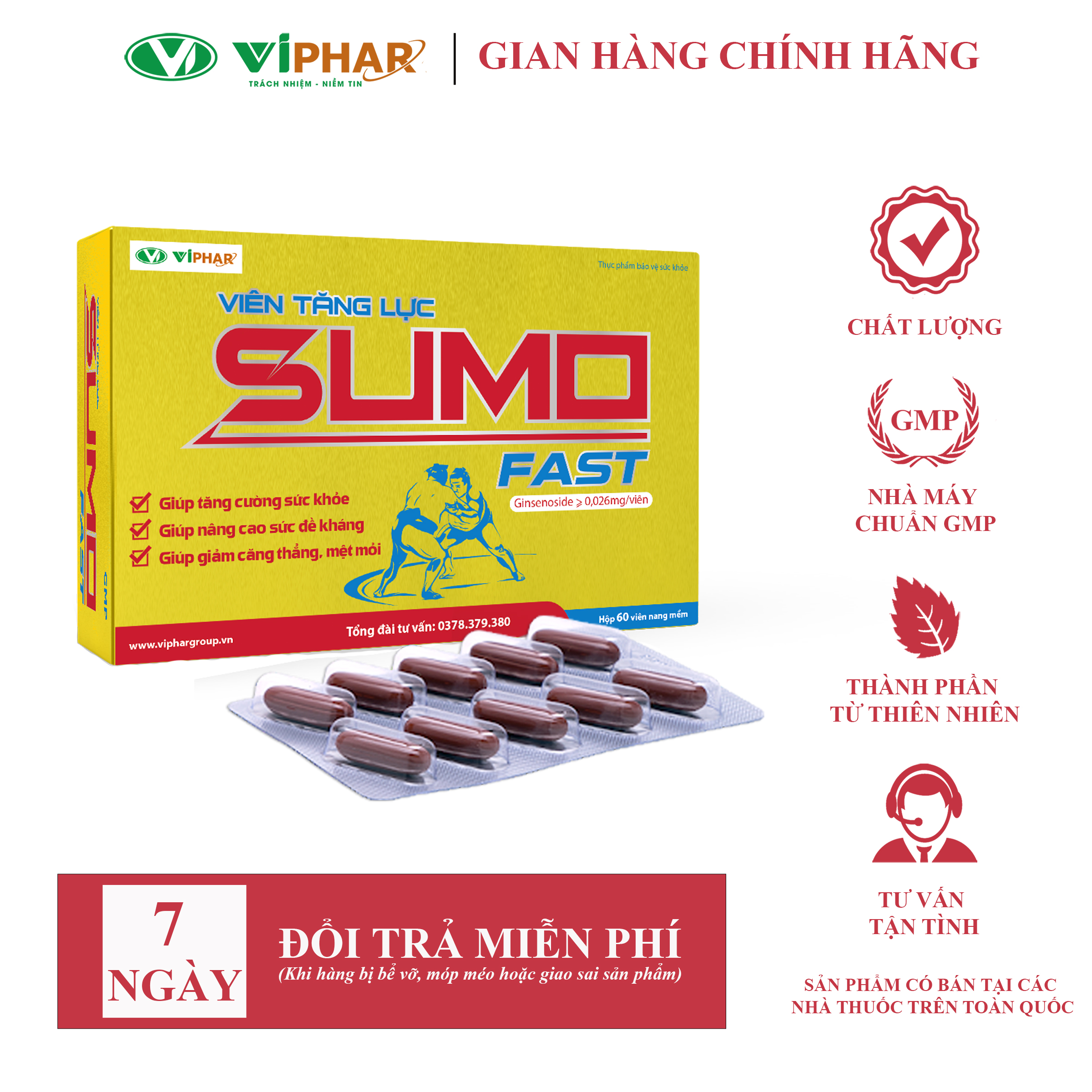 Viên Uống Tăng Cường Thể Lực, Tăng Sức Đề Kháng, Giảm Căng Thẳng Mệt Mỏi Sumo Fast VIPHAR Hộp 60 Viên