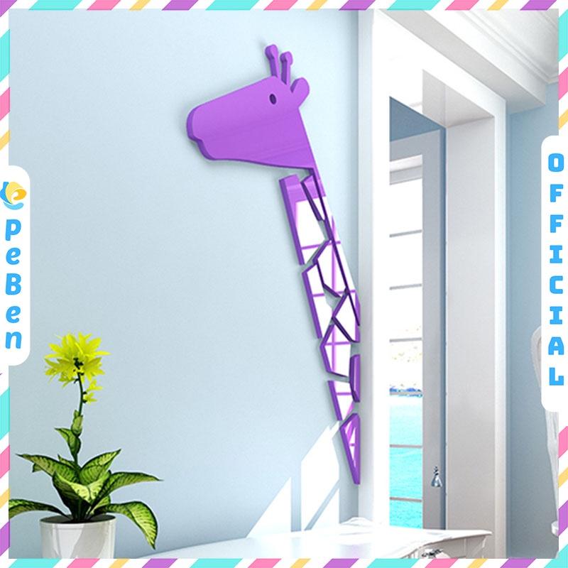 Tranh dán tường mica 3d decor khổ lớn hươu cao cổ trang trí mầm non, mẫu giáo, phòng cho bé