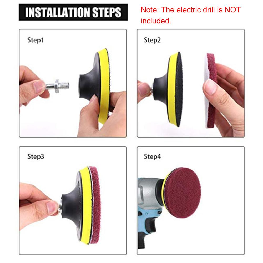 11Pcs Scrubbing Cleaning Kit 4-inch Adhesive Plate Scrub Pads Scouring Pad Kit Compatible with Electric Drill for Carpet