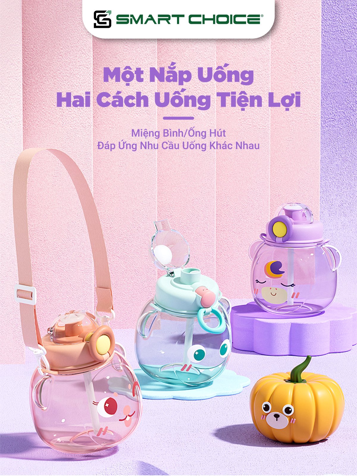 Bình Nhựa 1100ml SMARTCHOICE 4 Màu Cao Cấp, Bình Đựng Nước Tiện Dụng SCG-PK080