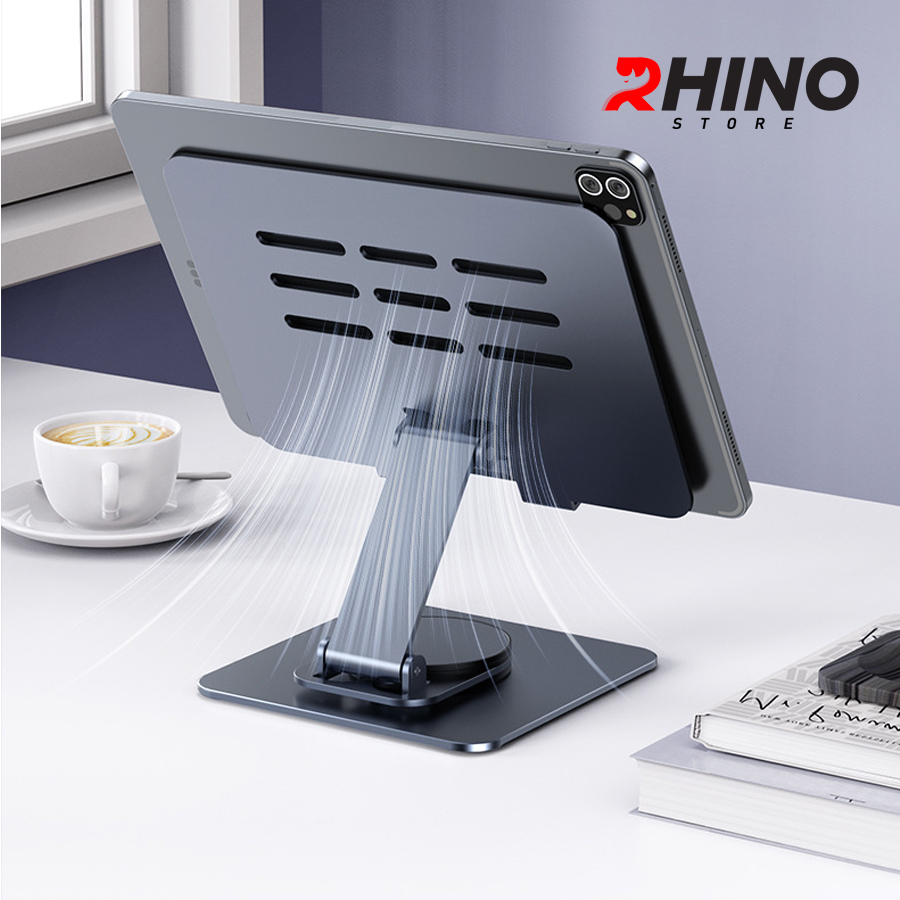 Kệ đỡ Ipad, máy tính bảng 360° Rhino KP501, giá đỡ nhôm cao cấp để bàn tiện lợi có thể gấp gọn - Hàng chính hãng