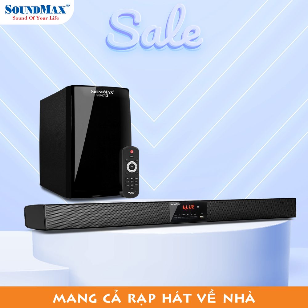 [Hàng Chính Hãng] Loa thanh 2.1 SoundMax SB-212 hỗ trợ kết nối bluetooth, USB 3.0, AUX, Optical, Coaxial với âm thanh chân thực và mạnh mẽ | 2.1 channels soundbar SoundMax SB212