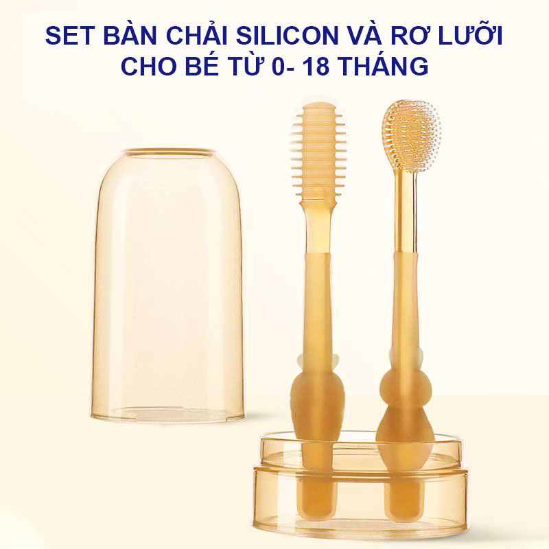 Bộ rơ lưỡi cho bé, Bàn chải silicon cho bé siêu mềm mại an toàn cho bé 0-18 tháng – SSS022