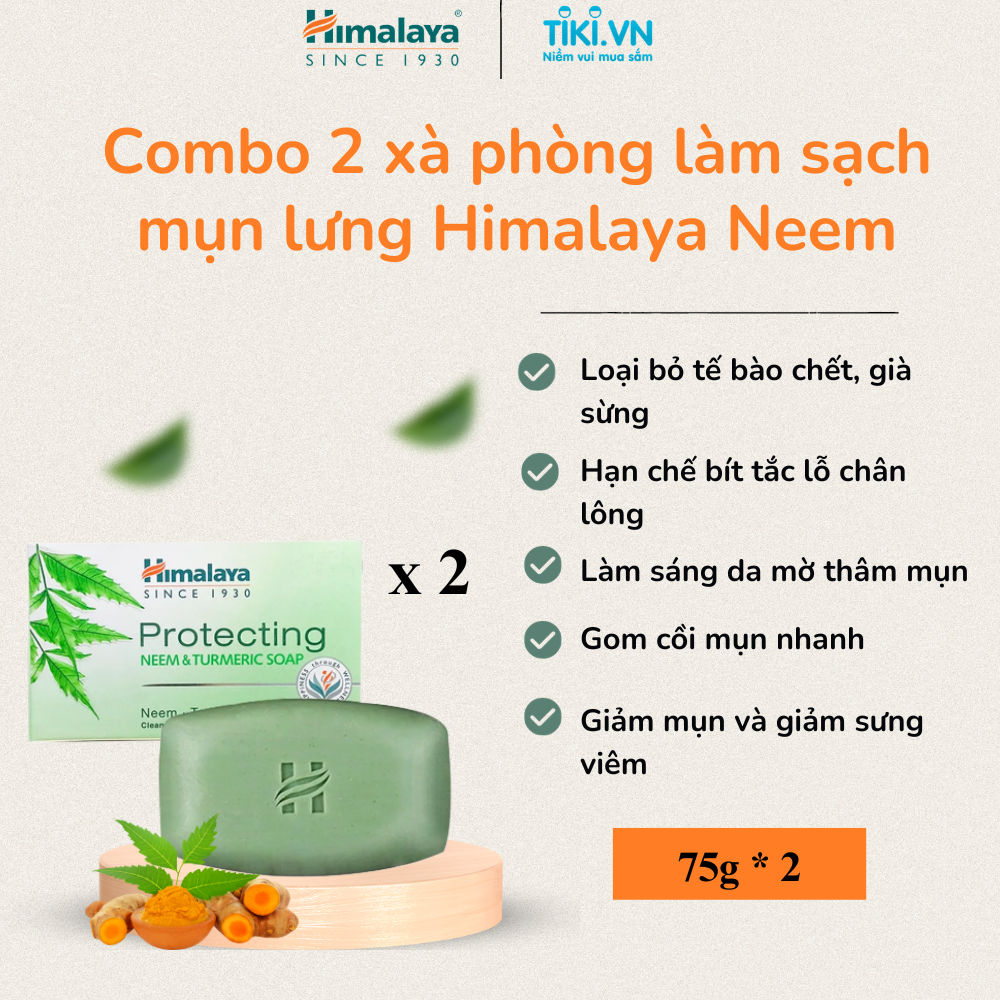 Xà Phòng Thiên Nhiên Himalaya Neem Và Nghệ Tây Bảo Vệ Da Làm Sạch, Thanh Lọc Giữ Da Tươi Mát Himalaya Herbals