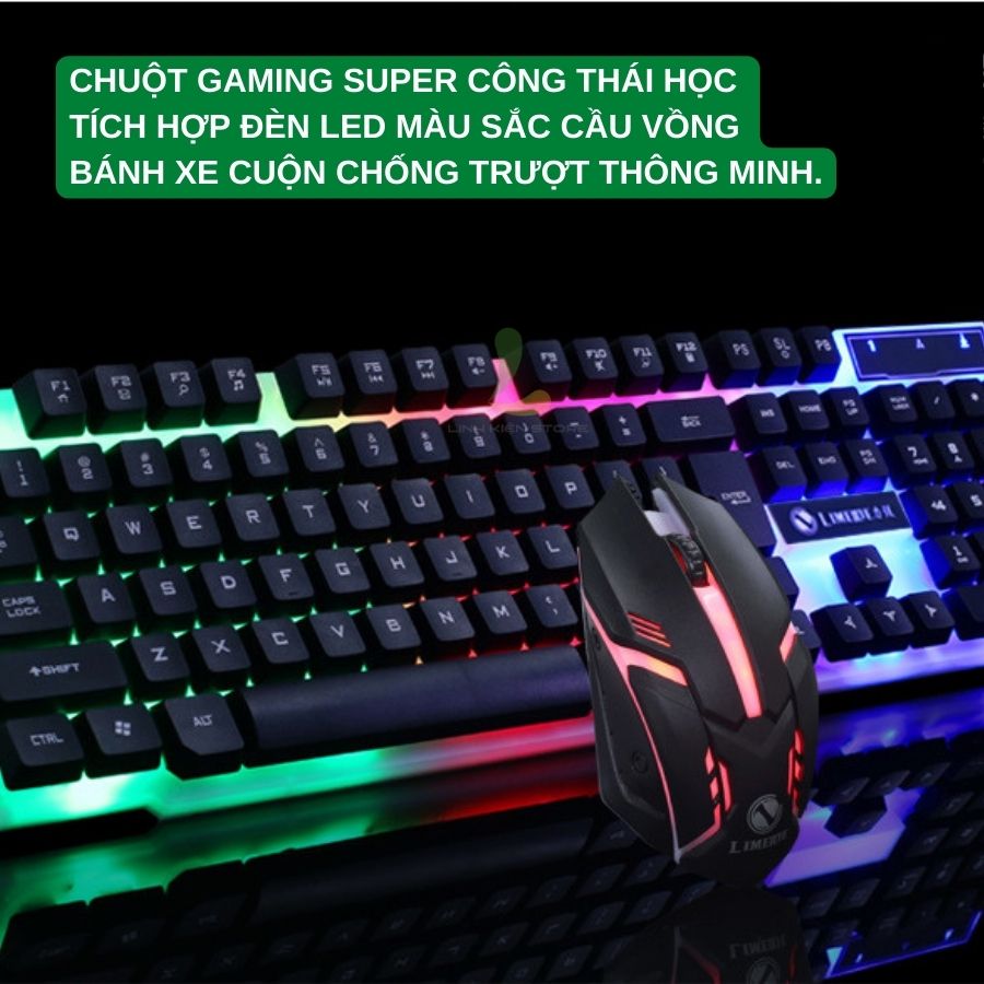 Combo bàn phím chuột  LIMEIDE GTX300 - Bộ bàn phím giả cơ và chuột gaming, đèn led cầu vồng siêu ấn tượng - Hàng nhập khẩu