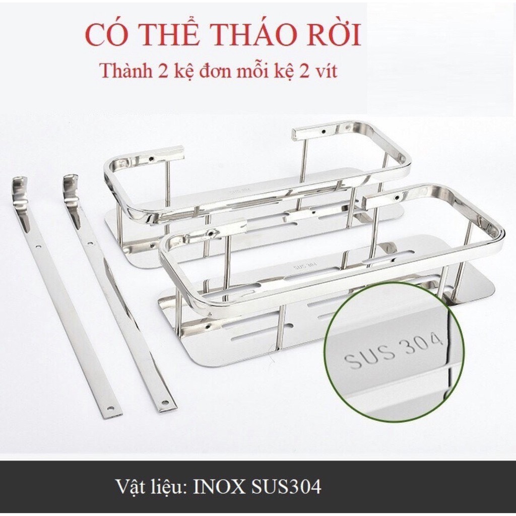 Kệ Nhà Tắm, Kệ Góc Nhà Tắm, Kệ Để Đồ nhà tắm Inox 304 kiểu Thẳng 2 Tầng Cao Cấp