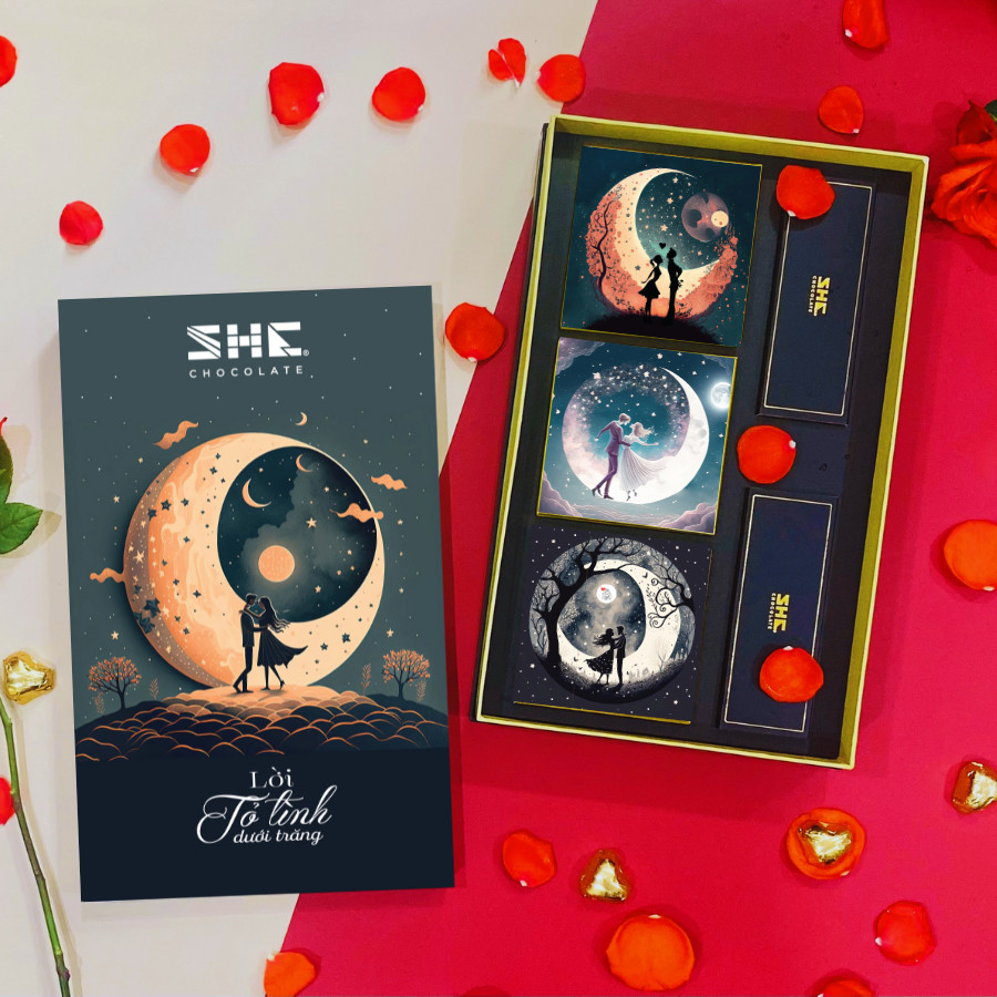 [ SET QUÀ VALENTINE 2024 ] Bộ quà tặng tình yêu Lời Tỏa Tình Dưới Trăng - SHE Chocolate (5 món)