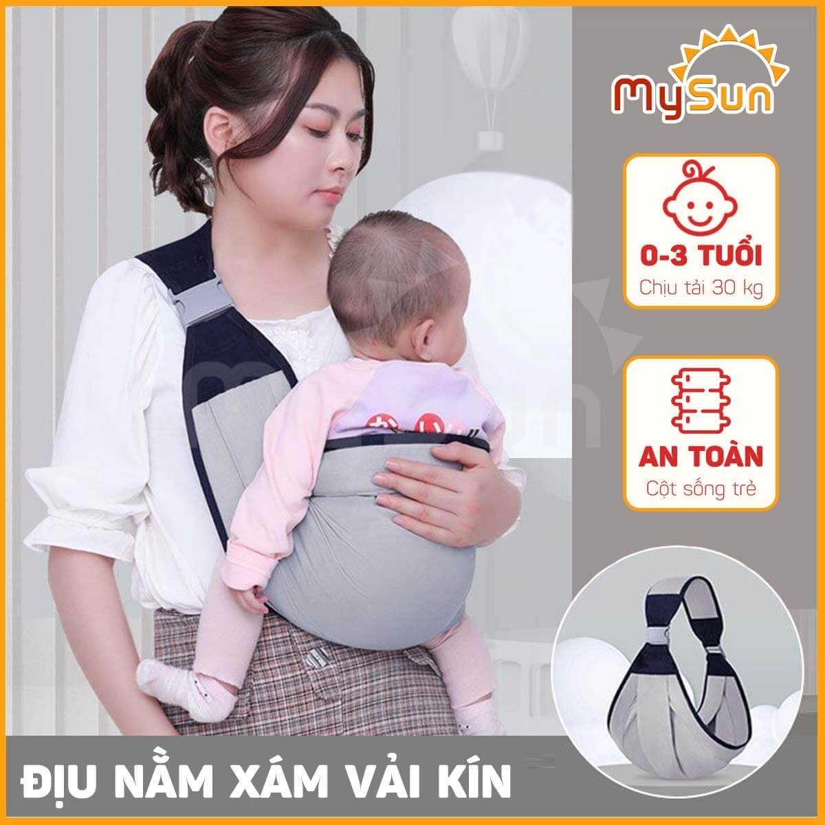 Đai địu bằng vải lưới giá rẻ cho em bé điệu trẻ sơ sinh bế nằm ngang MySun