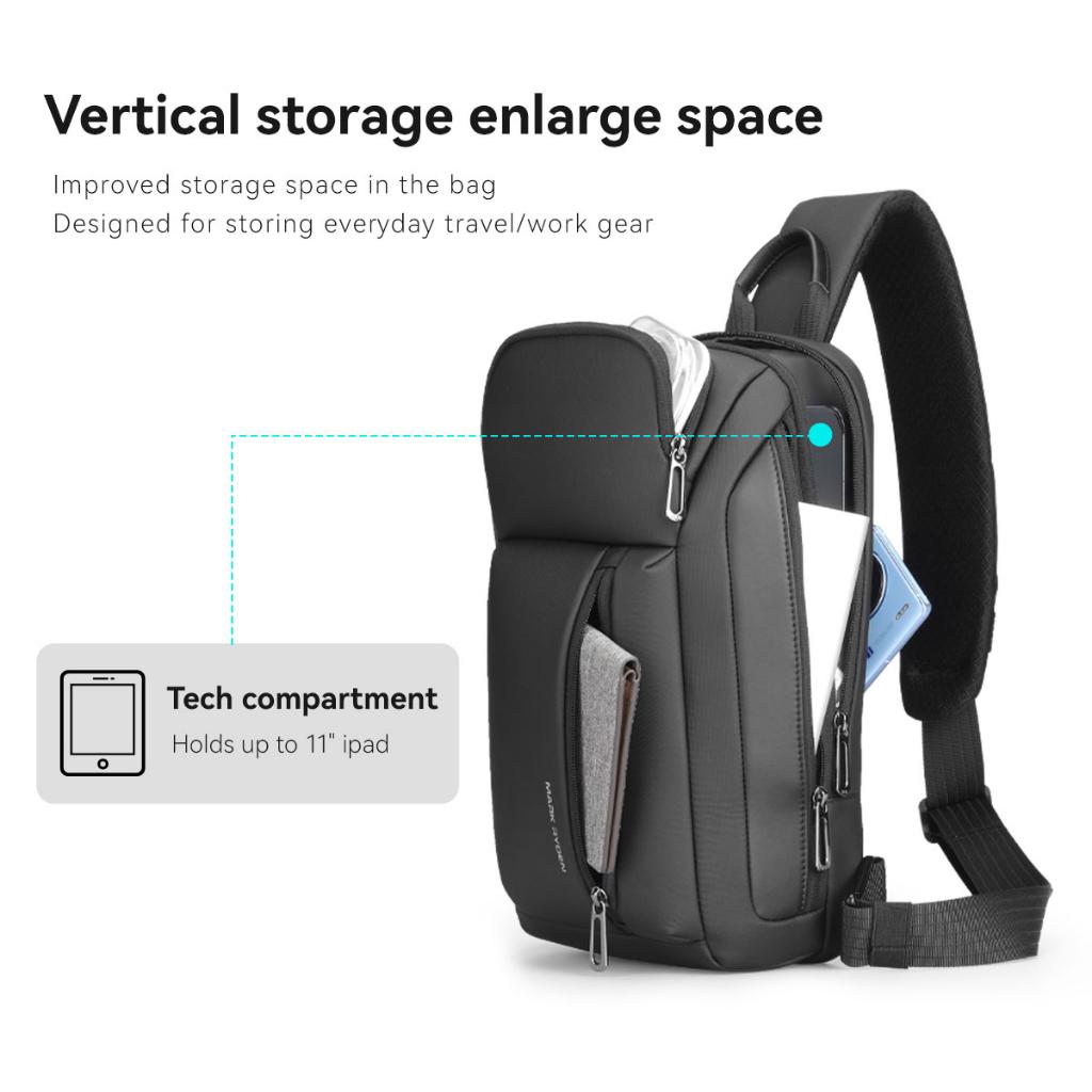 Túi Đeo Chéo Màu Đen Đựng Máy Tính Bảng 11 "Có Cổng Sạc USB Phong Cách Doanh Nhân Cho Nam