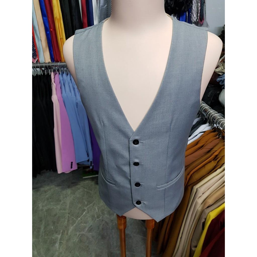 Combo Bộ vest nam ôm body màu xám ghi kiểu 6 nút + áo gile xám + combo phụ kiện