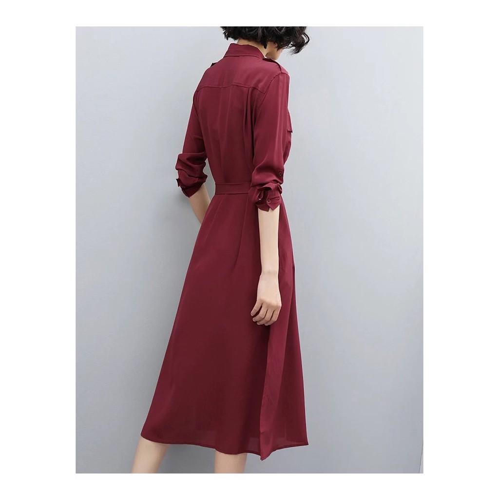 DRESS241-ĐẦM SUÔNG SƠ MI TAY LỠ THẮT EO S-6XL