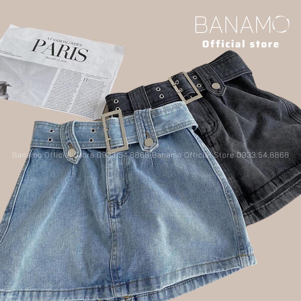 Chân váy jeans nữ dáng chữ A có quần chống lộ siêu đẹp thời trang Banamo Fashion váy jean 567