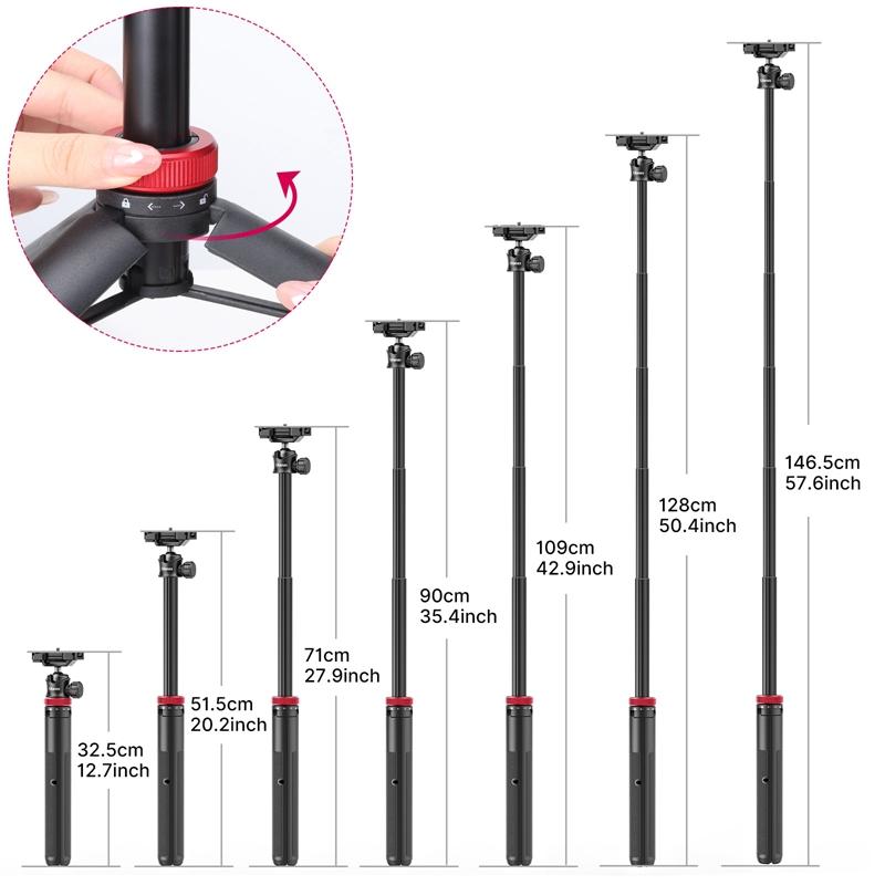 Ulanzi MT-44 Chân đế 3 chân phát sóng trực tiếp có thể mở rộng 57,6 inch với giá đỡ gắn điện thoại cho máy ảnh DSLR SLR Gopro Smartphone Vlog Màu: Đen