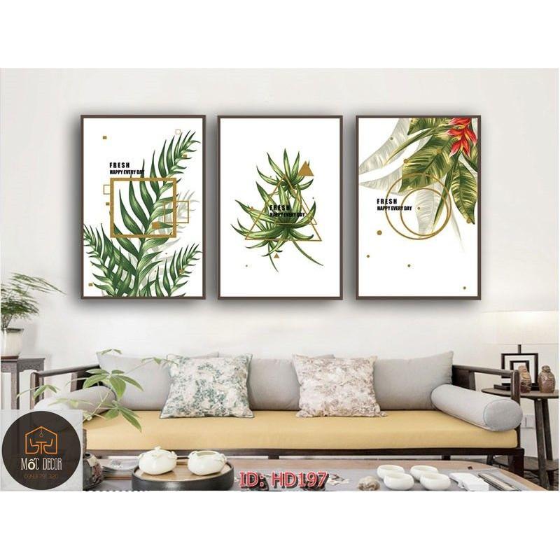 10 Bộ tranh treo tường canvas gồm 3 bức phong cách trừu tượng tối giản Minimalism và tranh lá cây