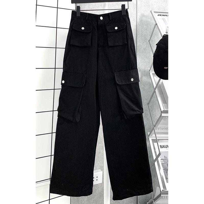 Quần kaki Cargo dài suông ống rộng túi hộp màu trơn form nam nữ unisex Quần baggy kaki style Ulzzang