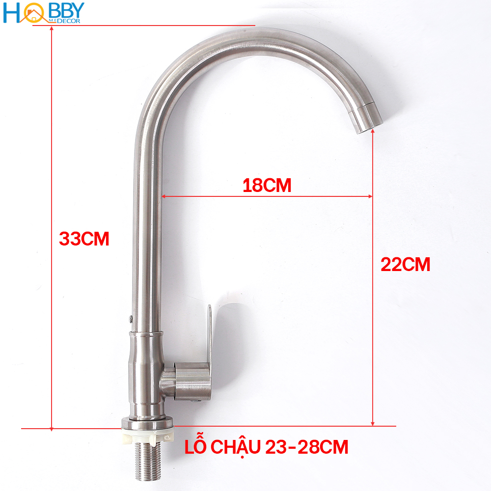 Vòi rửa chén lạnh thân HOBBY Home Decor RL1 - chuẩn Inox 304 kèm dây cấp 60cm - mẫu cao cấp