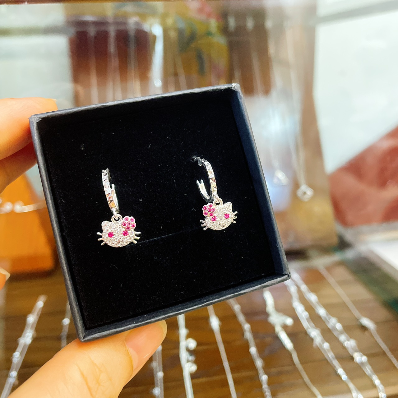 Khuyên tai bạc mèo kitty cho bé gái, bông tai bạc Moonsilver