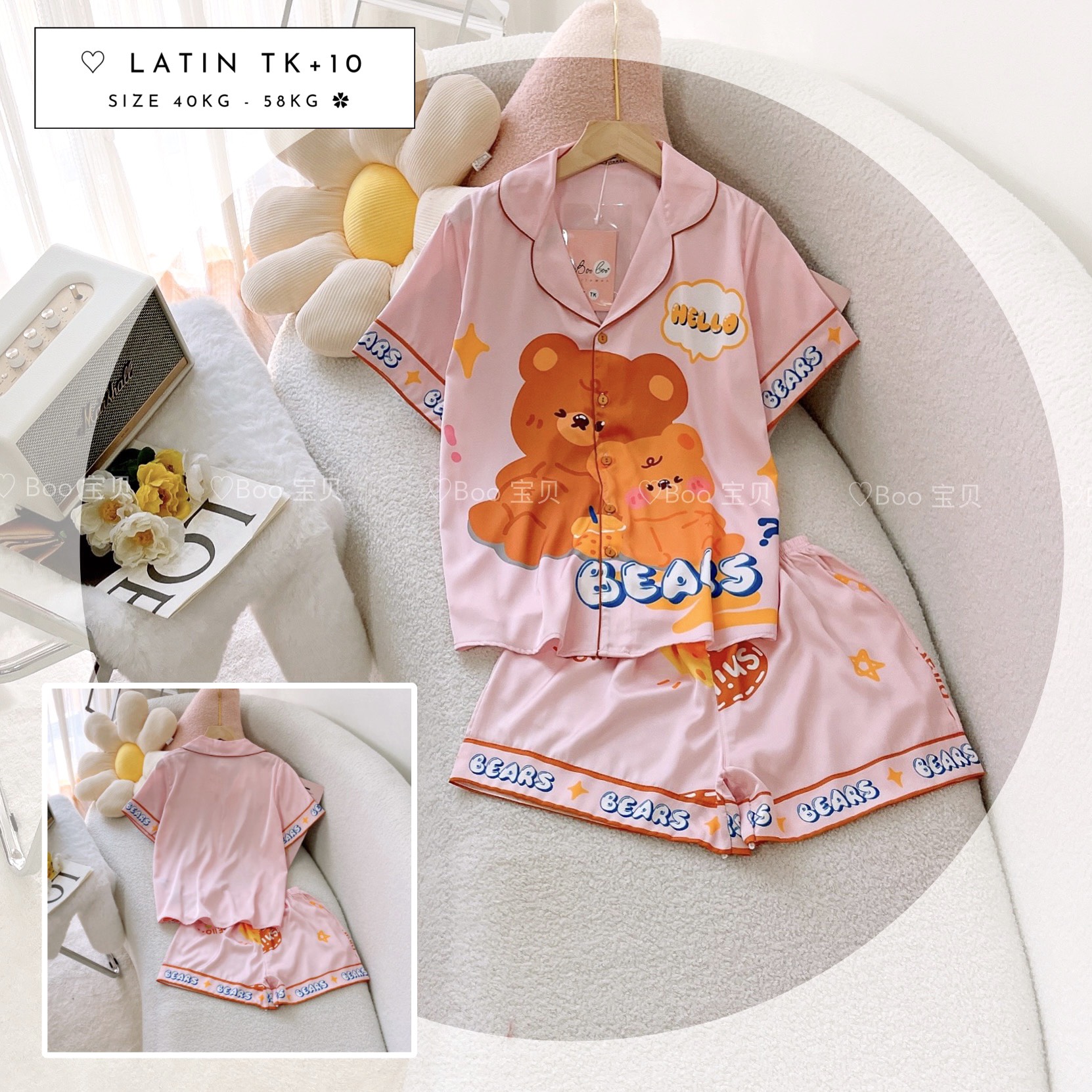 [HCM] (40-56kg, P3) Đồ bộ pijama nữ đùi TNQN chất liệu latin in 3D hoạt hình. gấu lotso - gấu pooh - capybara - trơn