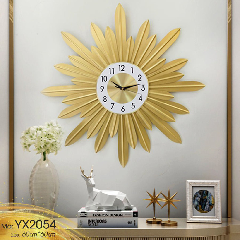 Đồng Hồ Treo Tường Nghệ Thuật Decor X2054 Vàng Kích Thước 60*60cm