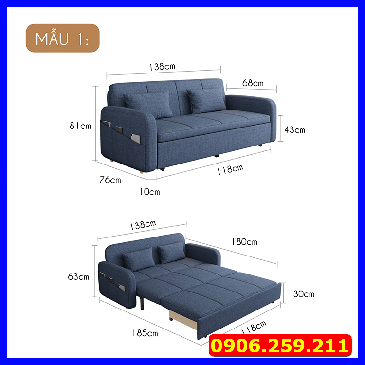 Giường sofa thông minh - Giường ngủ gập thành ghế sofa có ngăn chứa đồ - Sofa giường gấp gọn khung thép sơn tĩnh điện