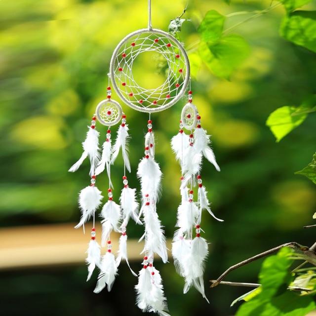 Dreamcatcher Trắng - Hạt Đỏ ( Vòng 13cm , chiều dài 50cm )