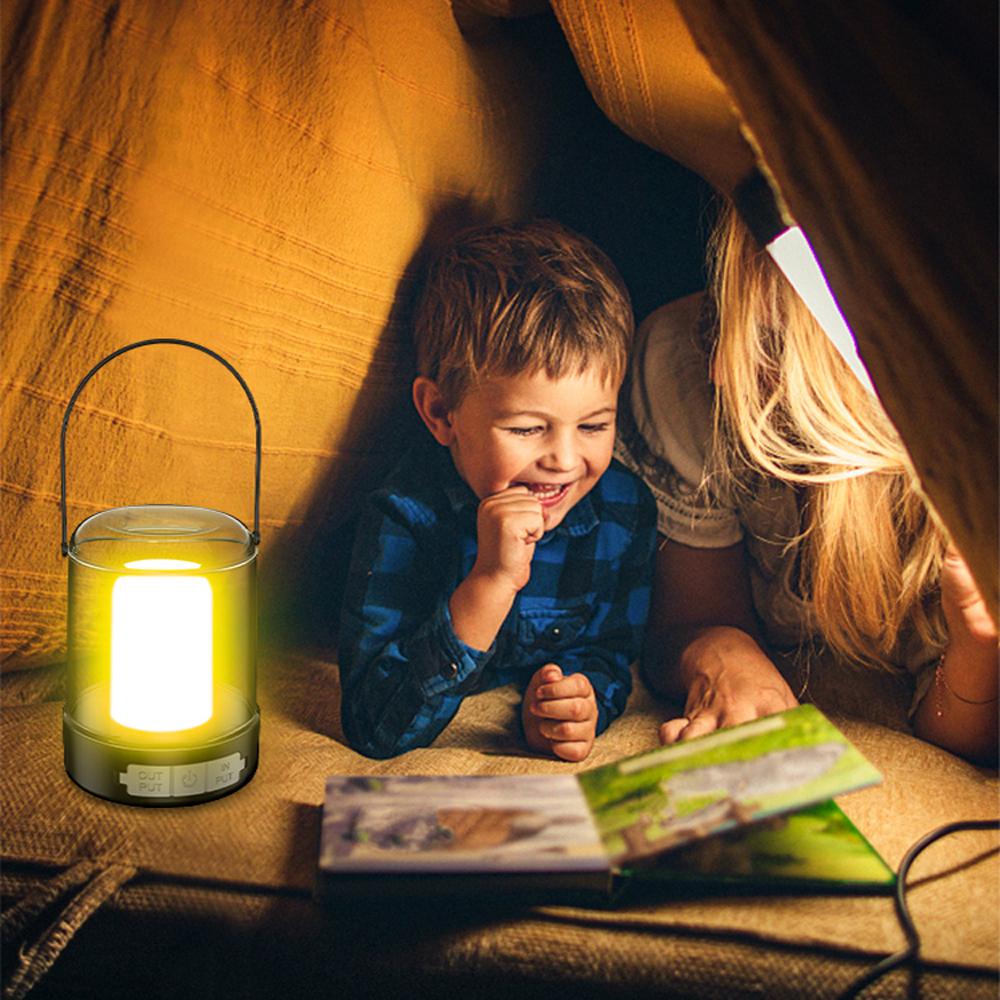 LED Camping Light USB Rechargeable Campsite Lantern Portable Tent Lamp Waterproof Power Bank with 3 Light Modes Stepless Dimming for Camping Hiking Tent Fishing