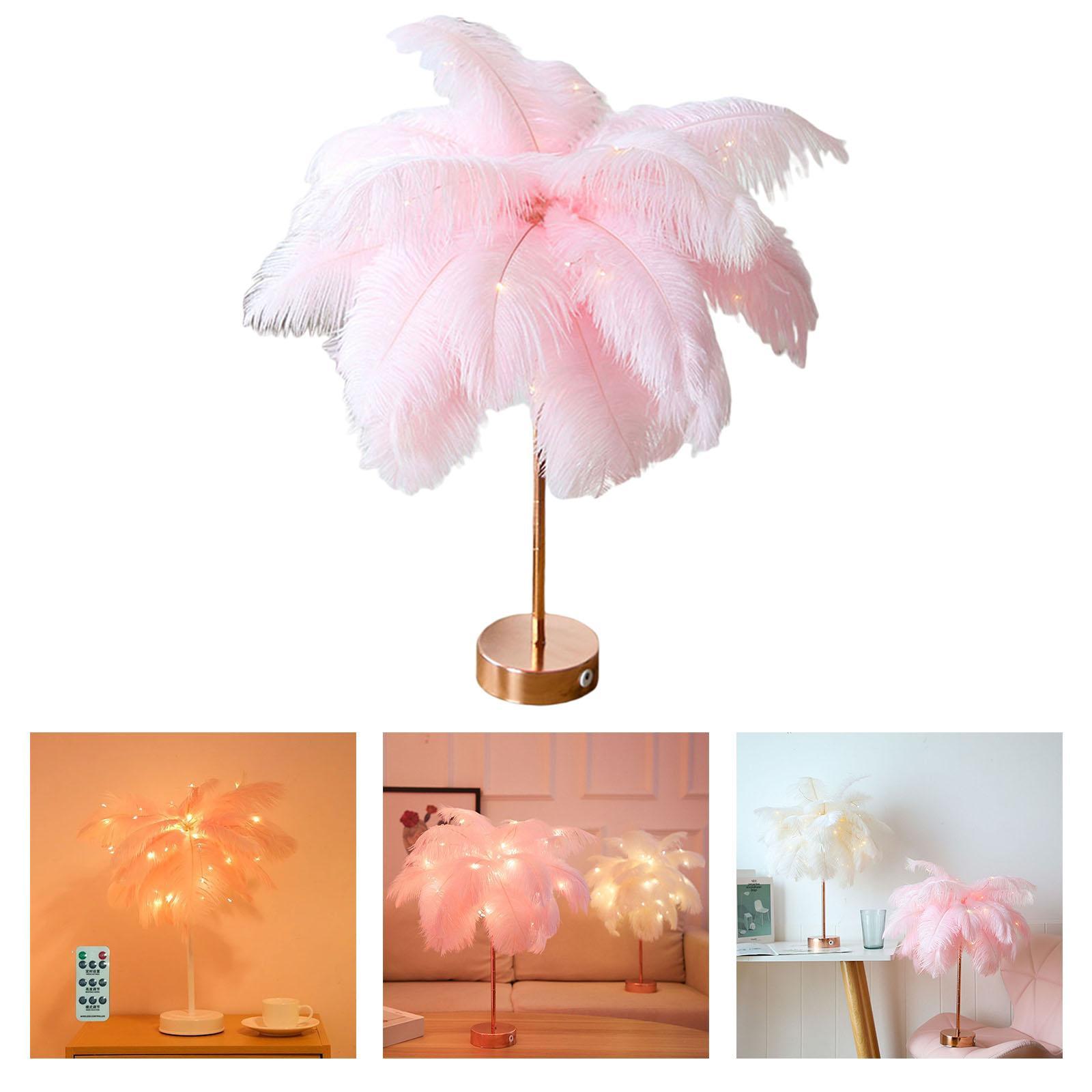 Feather Table Lamp  Nightlight Bedroom Hallway Sconces Decor Pink