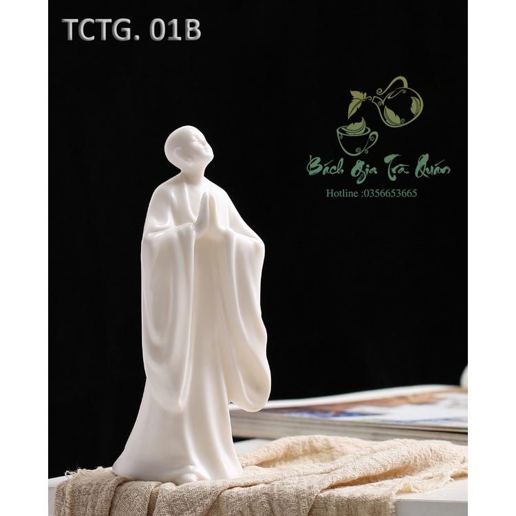 Tượng Sứ Bạch Định Thấu Quang Thiền Sư Decor Bàn Trà, Bàn Làm Việc, v.v...