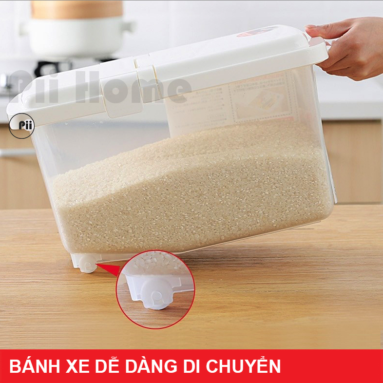 Thùng gạo 10kg nắp bật có bánh xe - Nội Địa Nhật Bản