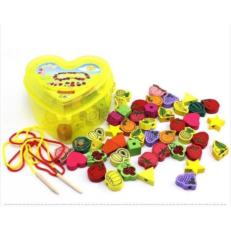Đồ Chơi Trí Tuệ Montessori - Đồ Chơi Xâu Hạt Hình Trái Tim Cho Bé Từ 3 Tuổi 50 Hình-2 Dây