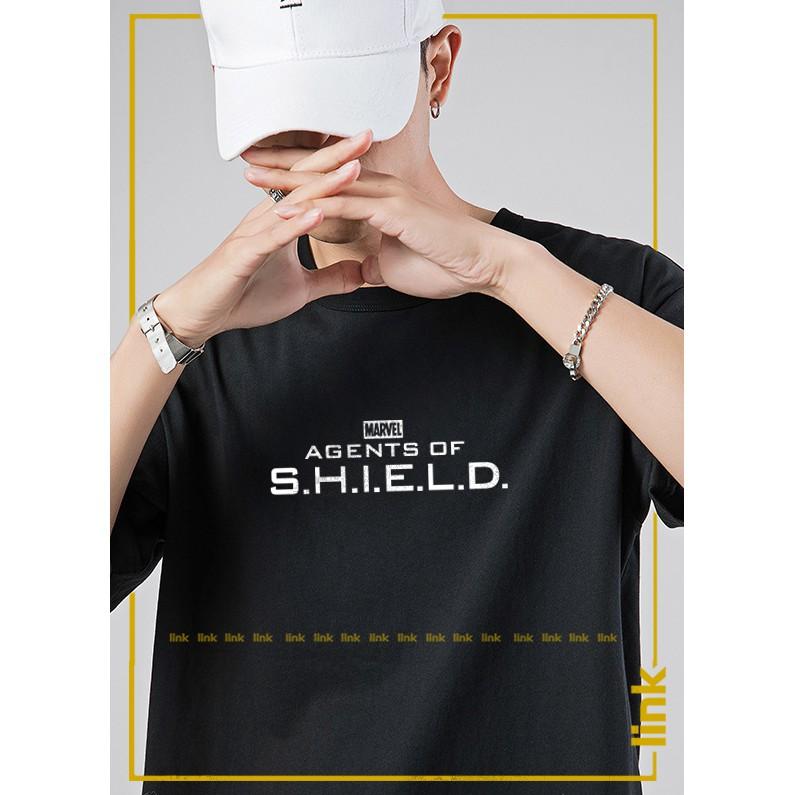 Áo thun đen MARVEL SHIELD tay lỡ hình in đủ màu chất