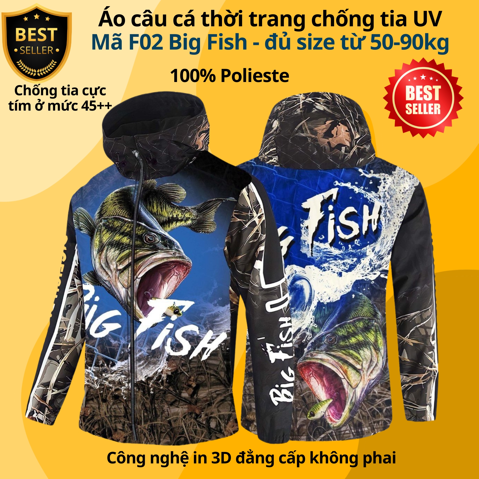 Áo câu cá thời trang chống nắng F05 Cá vàng F02 Big Fish đủ size từ 50-85kg - Áo đi câu chất liệu chống tia UV cao cấp D Danido