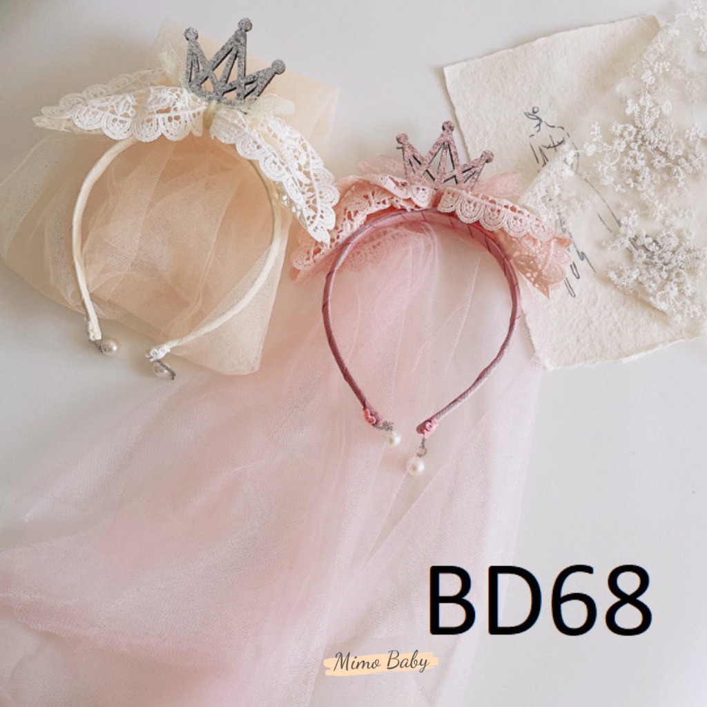 Bờm cô dâu, bờm nơ gắn voan phong cách tiểu thư cho bé gái BD68 Mimo Baby