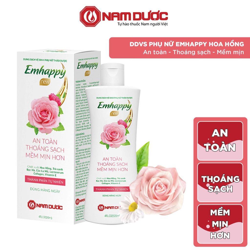 Dung dịch vệ sinh phụ nữ Emhappy new Nam Dược 120ml hương hoa hồng làm sạch nhẹ nhàng