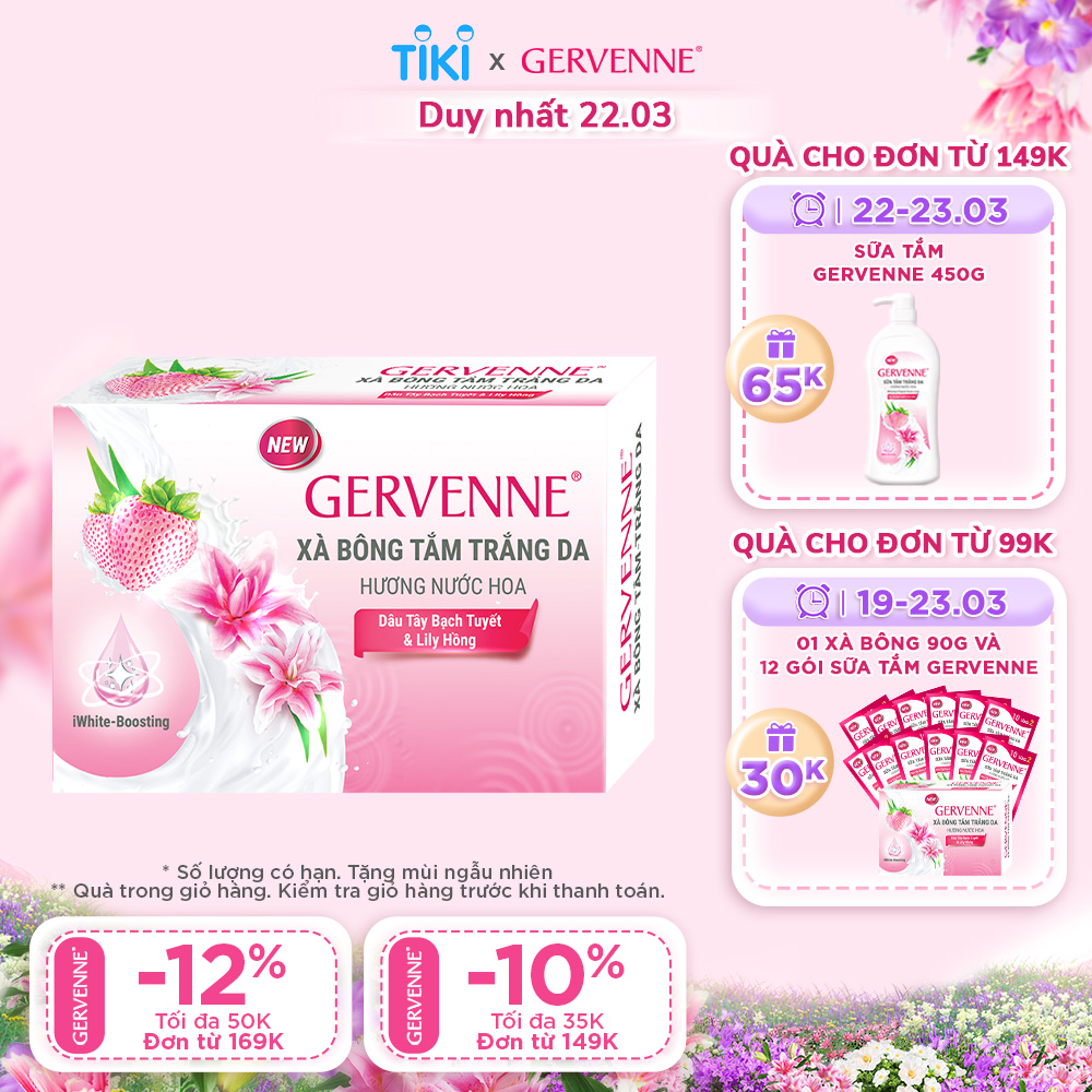 Gervenne Xà bông tắm trắng da hương nước hoa Dâu Tây Bạch Tuyết &amp; Lily Hồng 90g