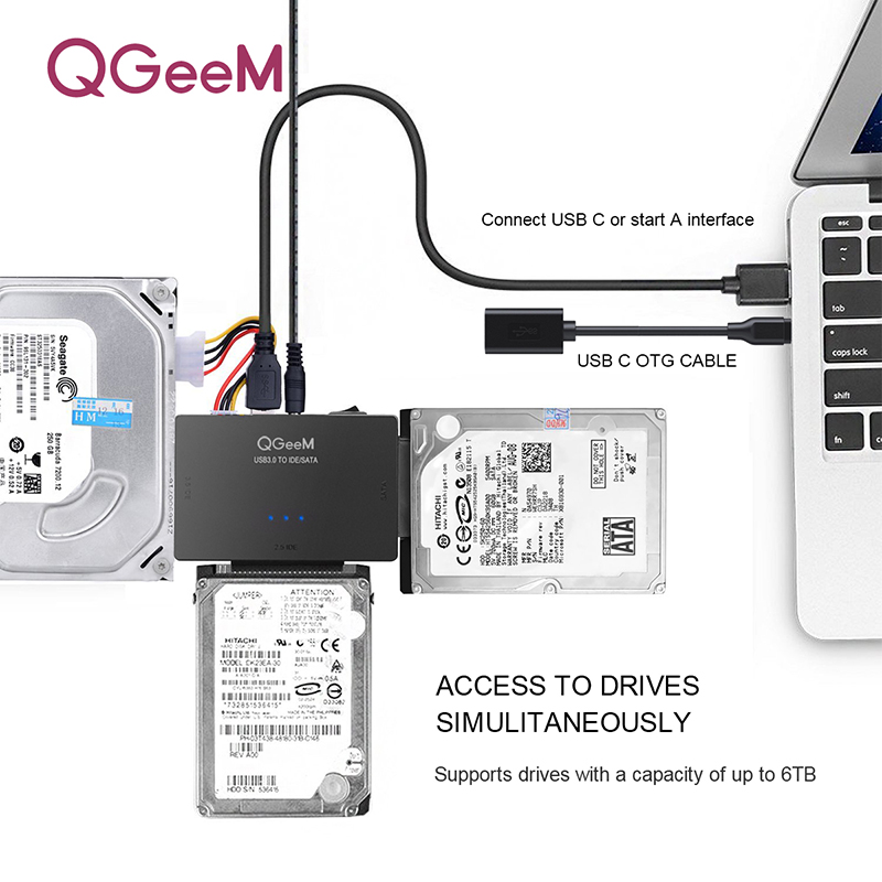 Bộ chuyển đổi QGeeM USB3.0 sang ổ cứng IDE/SATA 2.5 + 3.5 inch cho laptop qua cổng USB-Hàng chính hãng