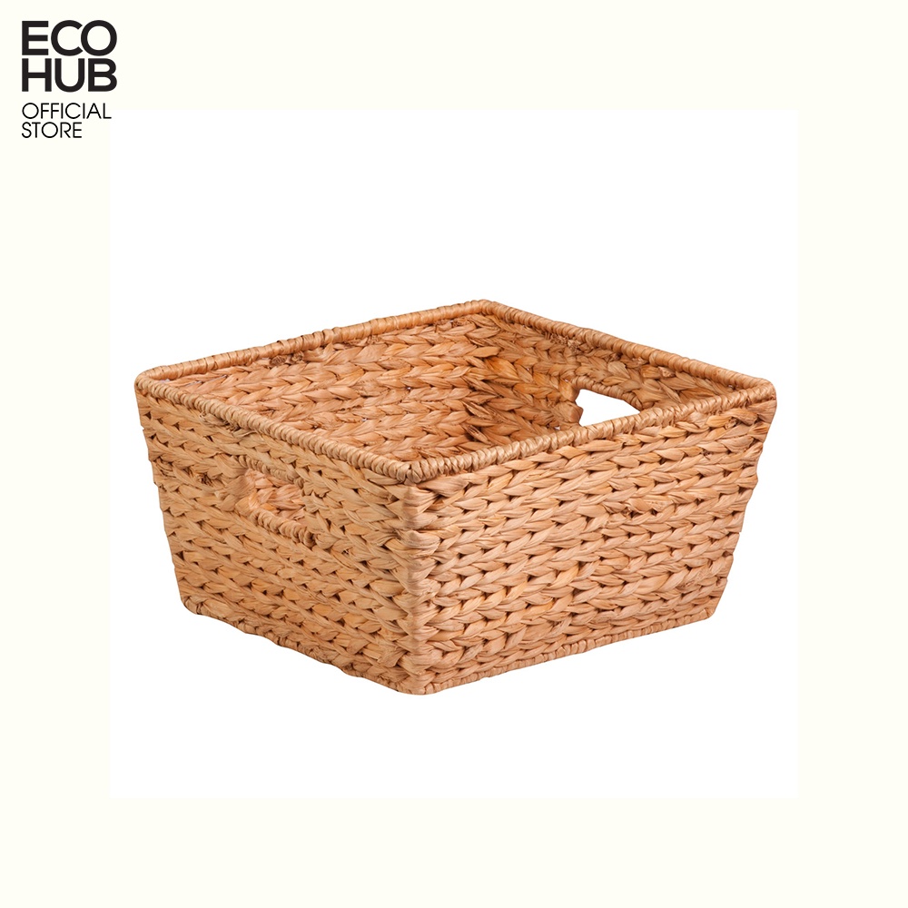 Giỏ lục bình ECOHUB hình vuông đáy vát Decor / Đựng đồ Có tay cầm (Square Hyacinth Basket With Handle)