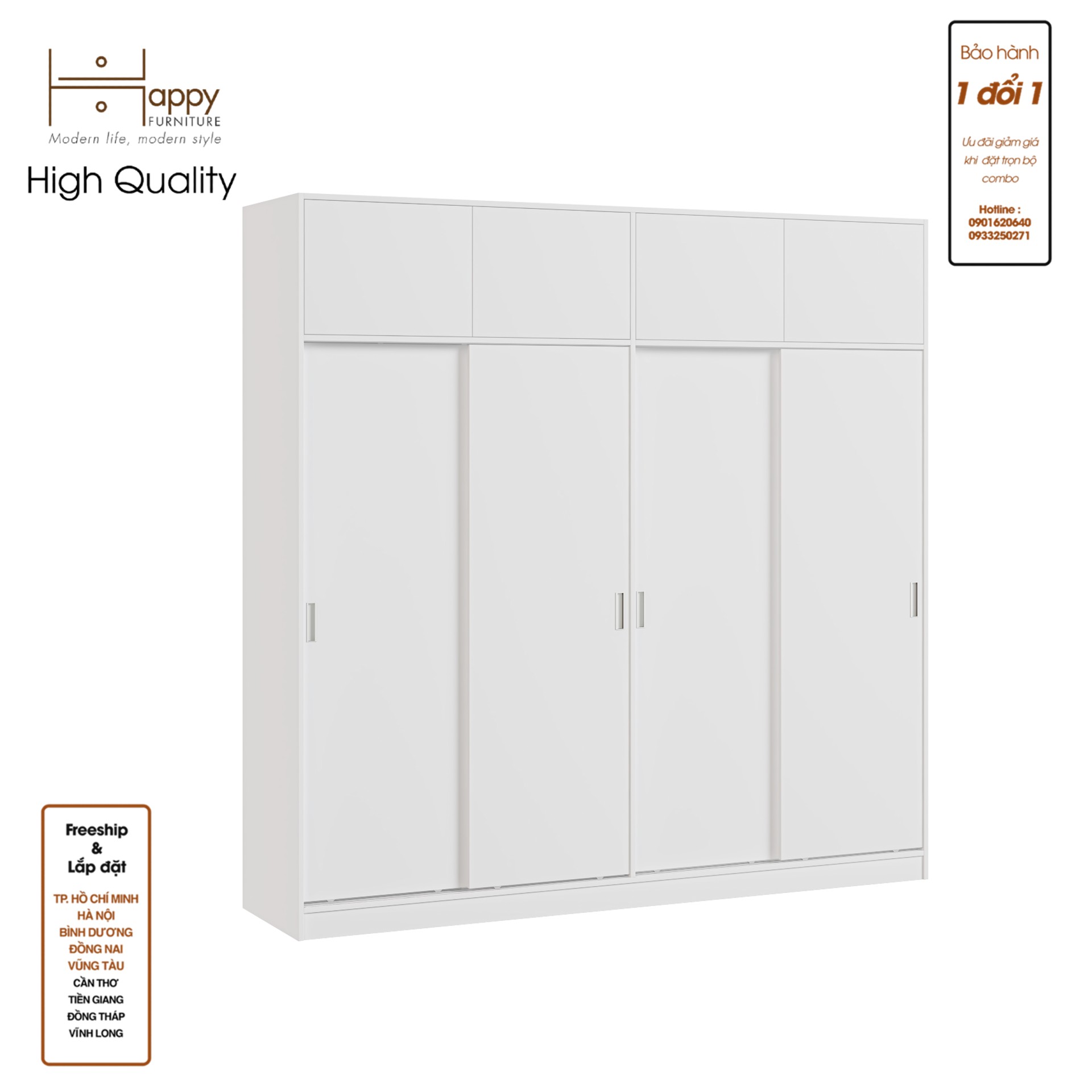 ELEGANT, Tủ quần áo cửa lùa 2m2x2m2 , 220cm x 54cm x 220cm , TCL_007