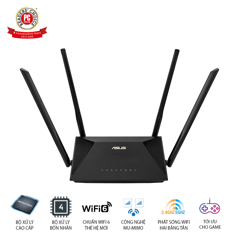 Gaming Router Wifi Băng Tần Kép ASUS RT-AX53U AX1800 MU-MIMO AiProtection- Hàng Chính Hãng