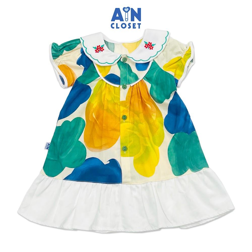 Đầm bé gái Hoa Loang Xanh cổ hoa cotton - AICDBGOCD3JU - AIN Closet