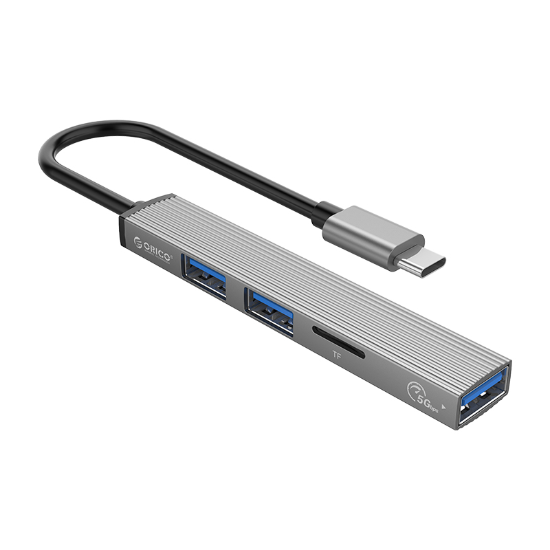 Bộ Chia USB Orico Type C ra 4 cổng USB 3.0 &amp;amp; USB 2.0/ TF AH-12F-GY-BP - Hàng Chính Hãng