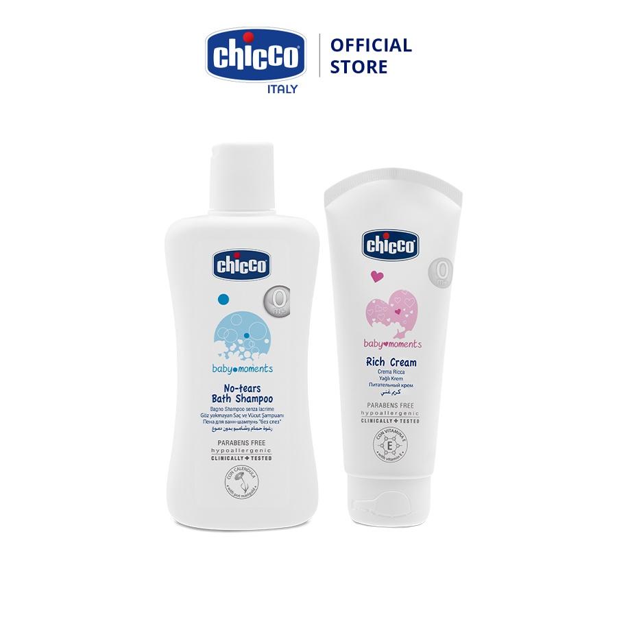 Combo Sữa tắm gội chiết xuất Hoa cúc 0M+ Chicco 200ml &amp; Phấn rôm nước Chicco 0M+ 100ml