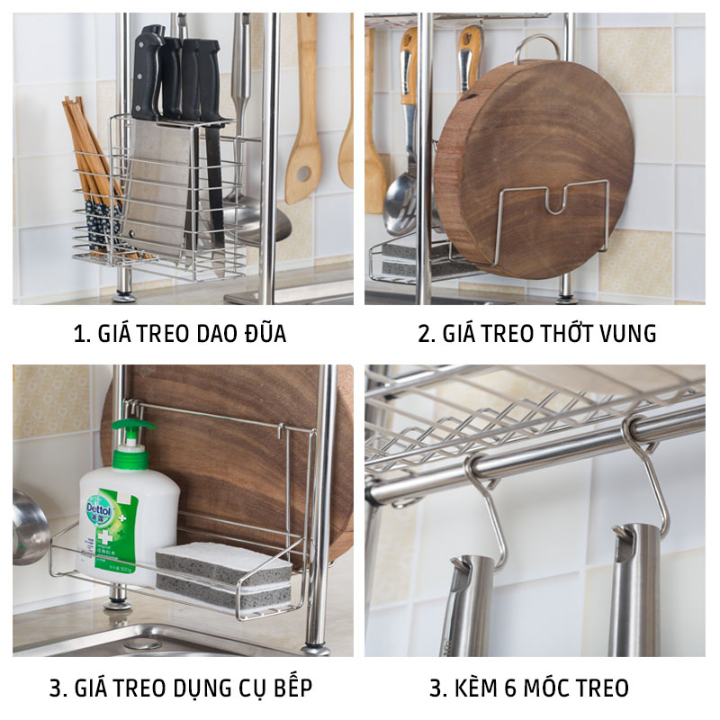 Kệ Inox Để Chén Đĩa Trên Bồn Rửa Chống Han Gỉ Róc Nước Sạch Sẽ Tiện Lợi VANDO