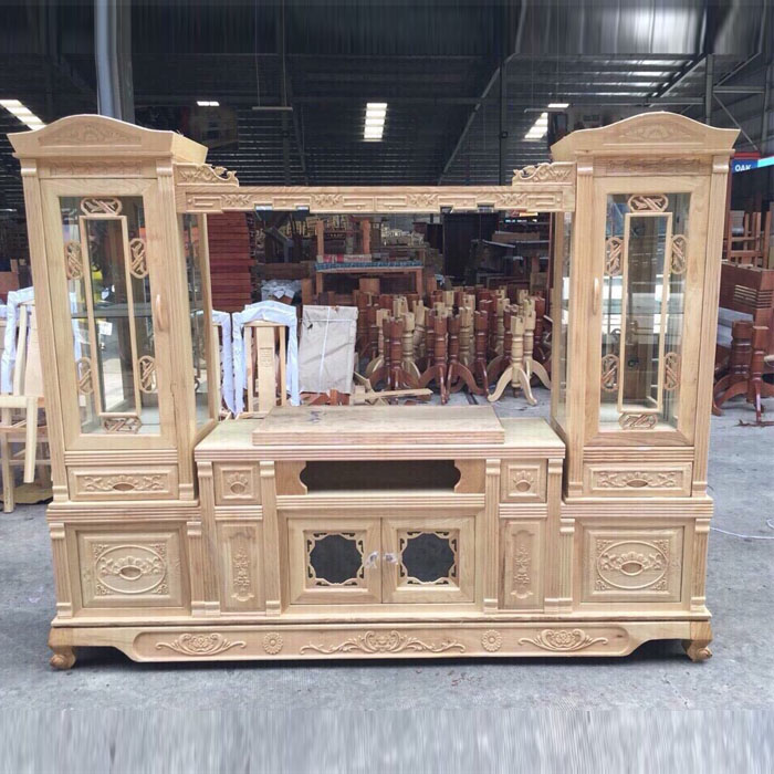 Kệ ti vi gỗ gõ  sồi nga 2m2 cao 1m85  hàng chuẩn xuất khẩu