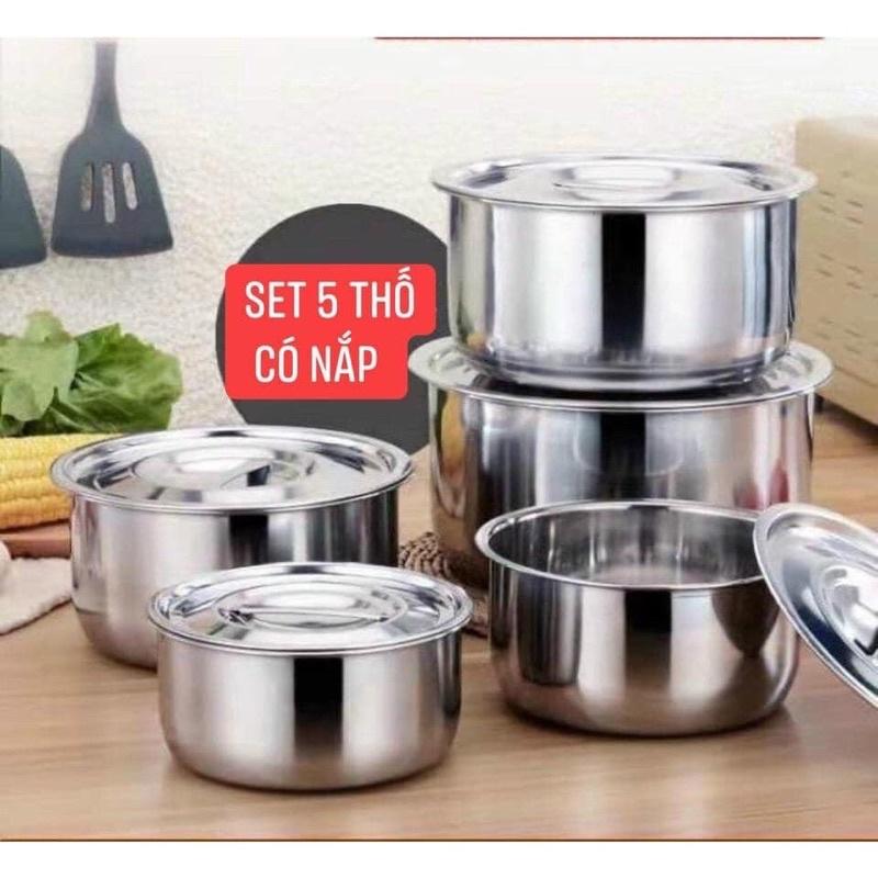 Bộ Nồi Inox 5 Món STOCK POT Không Quai Đủ Kích Cỡ Siêu Tiện Lợi Đa Năng