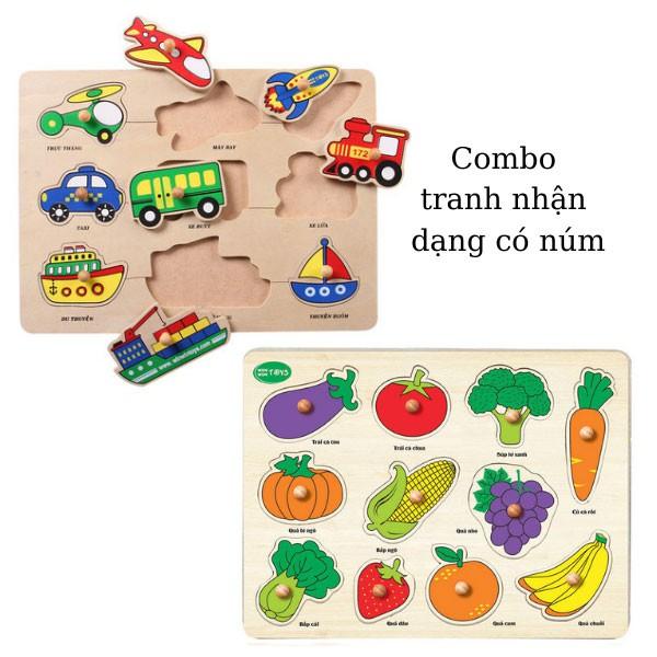 Combo tranh nhận dạng rau củ và phương tiện giao thông có núm