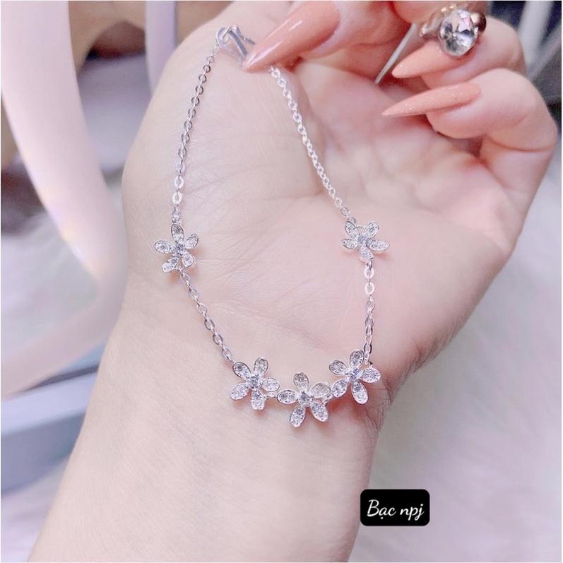 Lắc tay nữ, Vòng tay bông hoa Bạc Ta đính đá ️ XINH XẮN ️ cho nữ - Bạc Npj