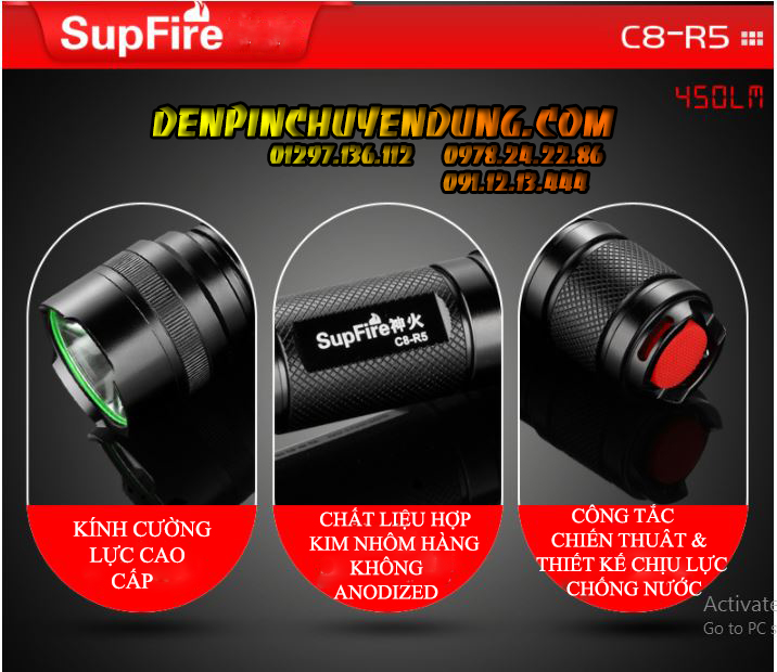 Đèn pin Siêu Sáng SupFire C8-R5 ( Hàng Chính Hãng )