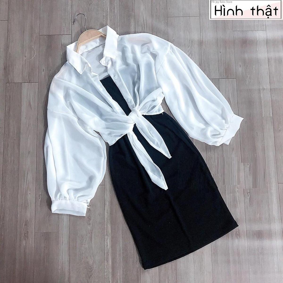 SET ĐẦM NỮ KÈM ÁO KHOÁC SƠ MI - THUN CO GIÃN ÔM BODY HAI DÂY BASIC TRƠN KIỂU HÀN QUỐC HOT GIRL 07 - Đầm tím-sơmi trắng